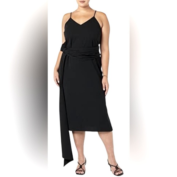 MAKING THE CUT Draped Shoulder Sash Wrapped Black Midi Dress,Women’s Sz S - Picture 2 of 7